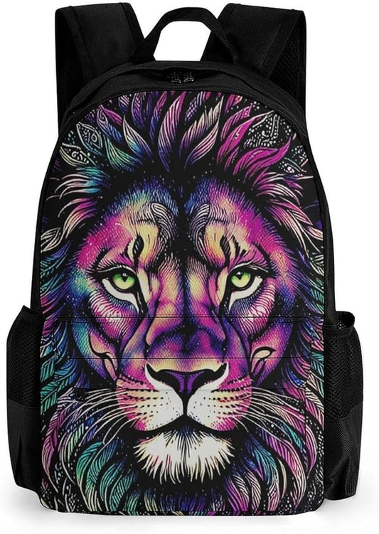 Supdreamc Lightweight Rucksacks for Camping Picnic Walking Cycling, Large Capacity Multipurpose Anti-Theft Carry On Bag, Colorful Lion Galaxy Art Travel Hiking Camping Rucksack