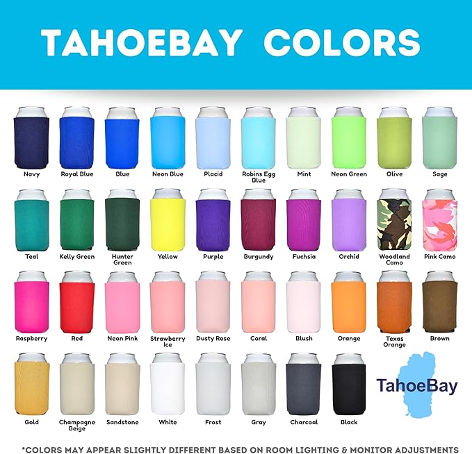 TahoeBay Blank Beer Can Cooler Sleeves (25-Pack) Bulk Sublimation Blanks for Vinyl Plain Soft Foam Can Sleeves Coolers for Soda Cans & Bottles Black, White, Assorted Solid Color (Coral)