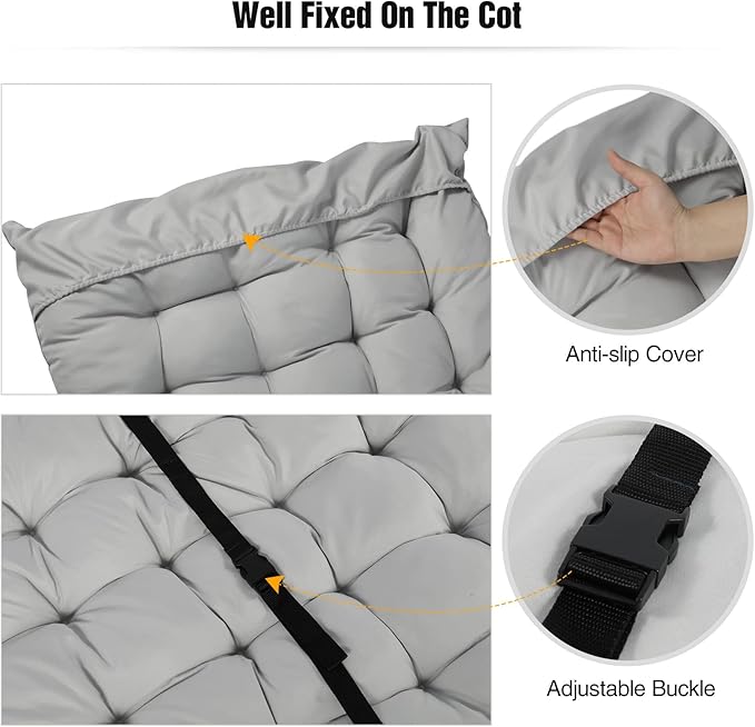 REDCAMP Extra Thick Folding Sleeping Cot Pads, 75"x28"Comfortable Soft Velvet Cotton Camping Cot Mattress Pad for Hiking, Backpacking,Navy Gray Brown