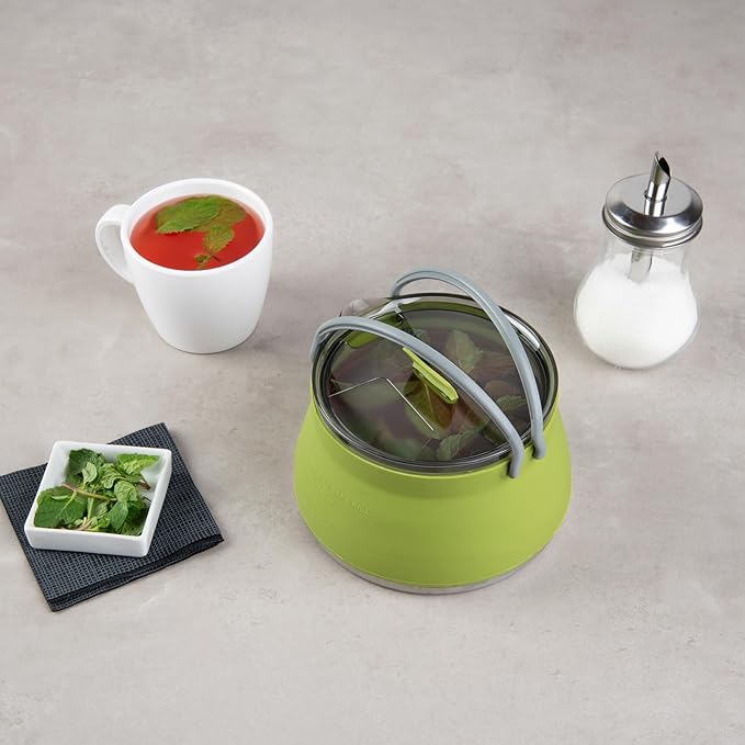 Restaurantware-Hi Tek 1 Liter Collapsible Camping Kettle, 20 Portable Cook Pots - With Perforated Lid, Stainless Steel Bottom, Silicone Camping Coffee Pots, With High Heat Nylon Handles, For Travel