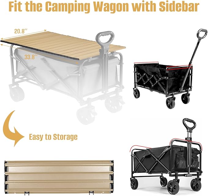 Metal Tabletop Board for Wagons Cart,Foldable Table 34"×21" Heavy Duty for Wagon,Alloy Board with Load Capacity 68LBS,Camping Essential and Gear for Outdoor Party with Family and Friends(Khaki)