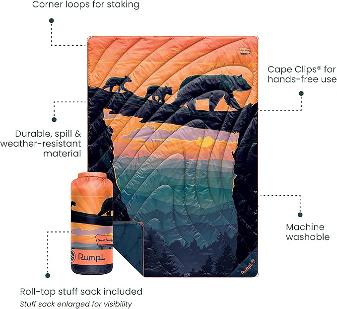 Rumpl Original Puffy Great Smoky Mountains - Bear Crossing National Park Blanket for Camping and Outdoors, V2, Great Smoky Mountains - Bear Crossing