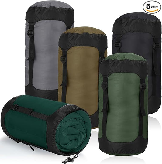 5 Pcs Compression Sacks for Backpacking 20L Camping Sleeping Bag Stuff Sacks for Backpacking Water Resistant Sleeping Bag Storage Sack for Space Saving Hiking Gear