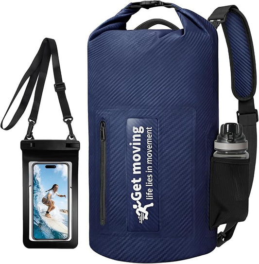 BKNOOU Dry Bag Waterproof for Women Men, 10L/20L Roll Top Lightweight Dry Storage Bag Backpack for Travel, Kayaking, Boating, Rafting, Camping, Hiking and Beach, with Phone Case (Navy Blue, 10L)