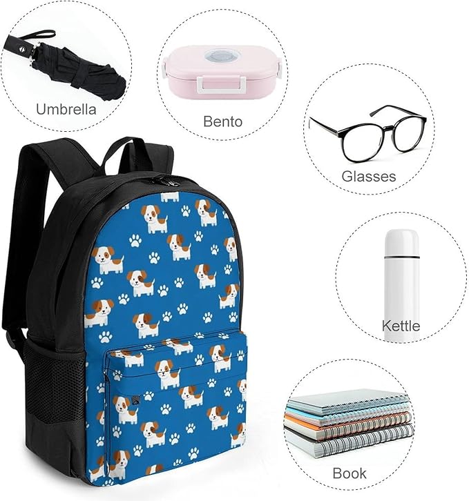 Daypack Backpack Polyester Multipurpose Anti-Theft Beagles Paw Navy Blue Printed Shoulder Bag Big Capacity Gym Outdoor Hiking Backpack With Smooth Zippers