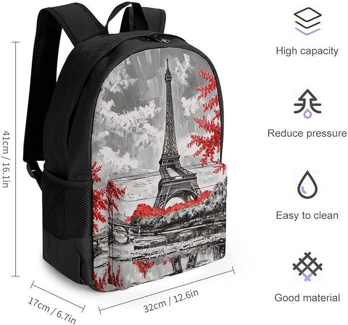 Supdreamc Rucksacks Lightweight Multipurpose Anti-Theft Oil Painting Paris European City Landscape France Eiffel Tower Shoulder Bag Big Capacity Traveling Camping Backpack With Side Pockets