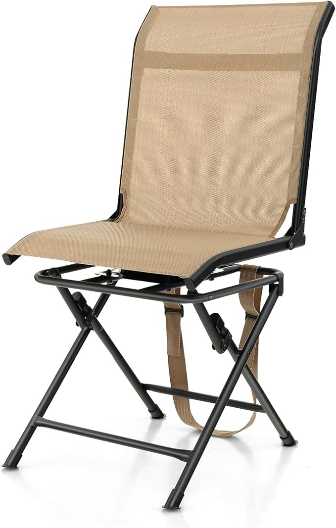 Moccha 360-degree Swivel Blind Chair, Foldable Hunting Chair w/Mesh Back & Non-Slipping Pads, Multi-Position X Steel Frame Portable Outdoor Chairs for Camping, Hunting, Fishing, Brown