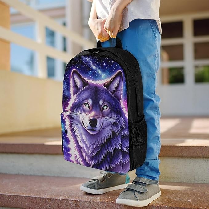 Supdreamc Daypack Backpack Anti-Theft Multipurpose Big Capacity Bookbag, Blue Universe Galaxy Magic Wolf In The Space Business Computer Bag With Side Pockets