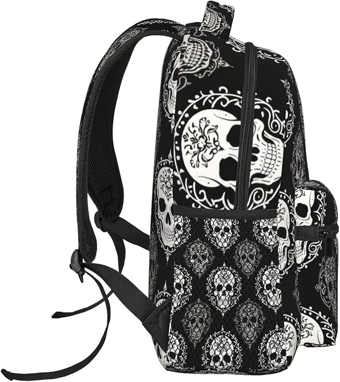Daypack Anti-Theft Multipurpose Large Capacity Shoulder Bag, Vintage Skull Travel Hiking Camping Rucksack With Smooth Zippers