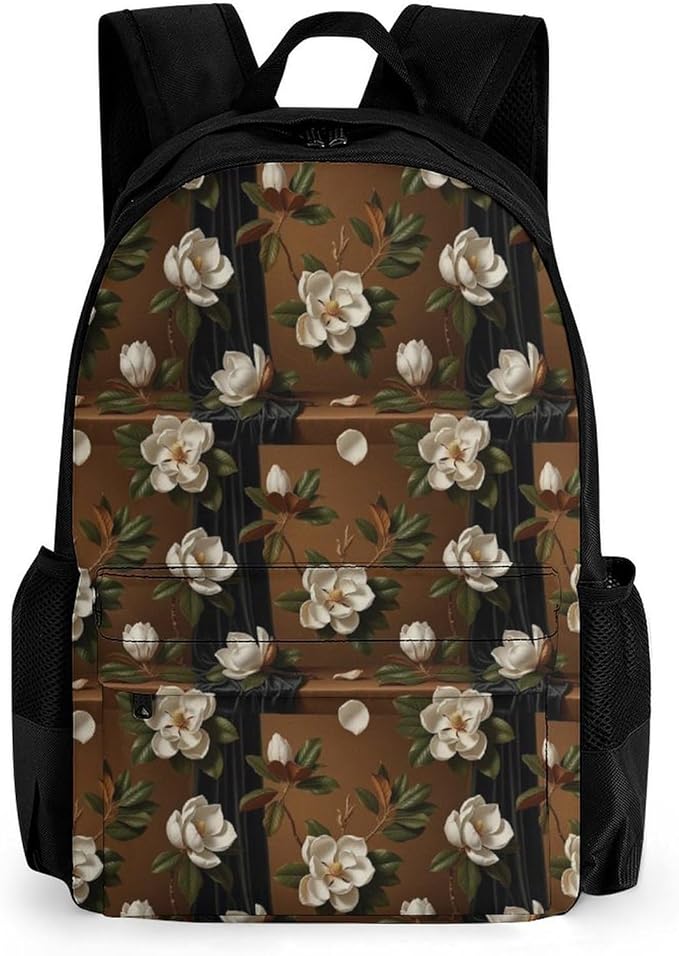 Daypack Backpack Anti-Theft Multipurpose Big Capacity Bookbag, Giant Magnolias Flowers Painting Business Computer Bag With Side Pockets