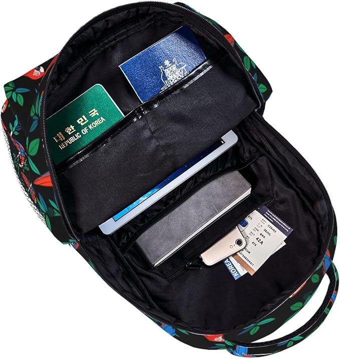 Men Women Polyester Macaw And Trees Art Daypack Big Capacity Shoulder Bag With Adjustable Shoulder Straps for Camping Travel Walking Cycling