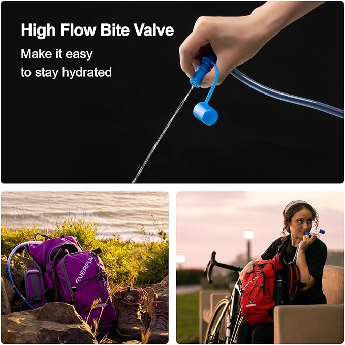 EVERFUN Hydration Bladder 2L/3L Water Reservoir for Hiking Backpack, Leak Proof Water Bladder with Detachable Hose & High Flow Ergonomic Bite Valve, Water Pouch for Cycling, Running