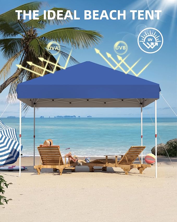 10x10 Pop Up Canopy Tent Outdoor Canopy with No Removable Sidewall One-Person Set Up Heavy Duty Commercial Instant Tent Shelter-Blue