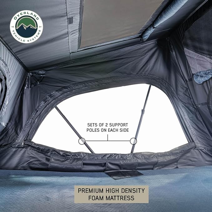Overland Vehicle Systems XD Sherpa Soft Shell Aluminum Hard Shell Hybrid Roof Top Tent with Blackout Kit - Grey Body & Black Rainfly