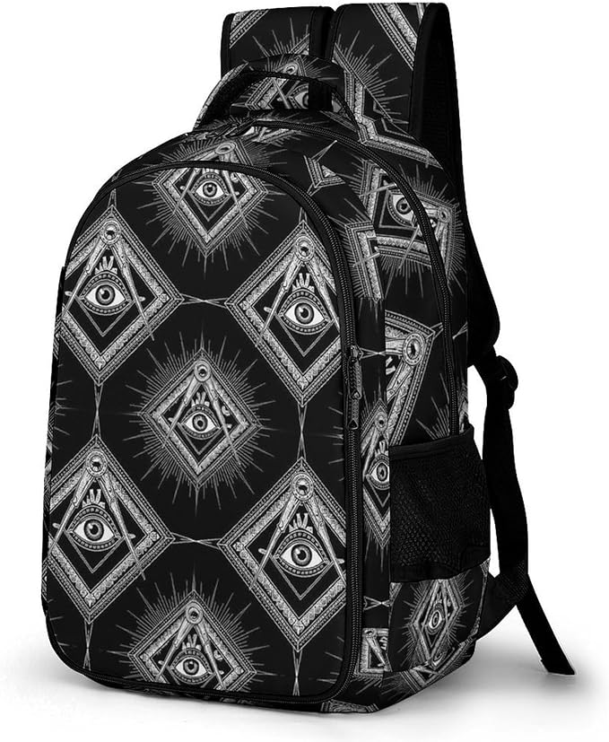 Large Capacity Laptop Backpack Freemasonry Freemason Logos Black, Sturdy Water Resistant College Bookbag with Water Bottle Pockets for Business Travel Gifts