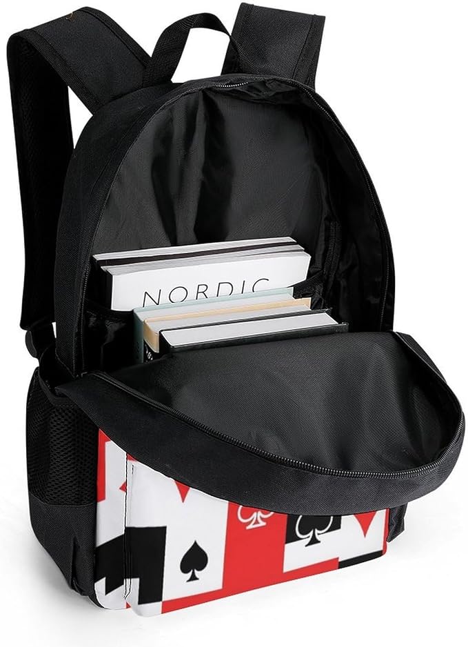 Adults Lightweight Red Black Suits Hearts Diamonds Clubs Spades Poker Playing Cards Shoulder Book Bags Big Capacity Shoulder Bag With Adjustable Shoulder Straps for Trekking Work Walking Cycling