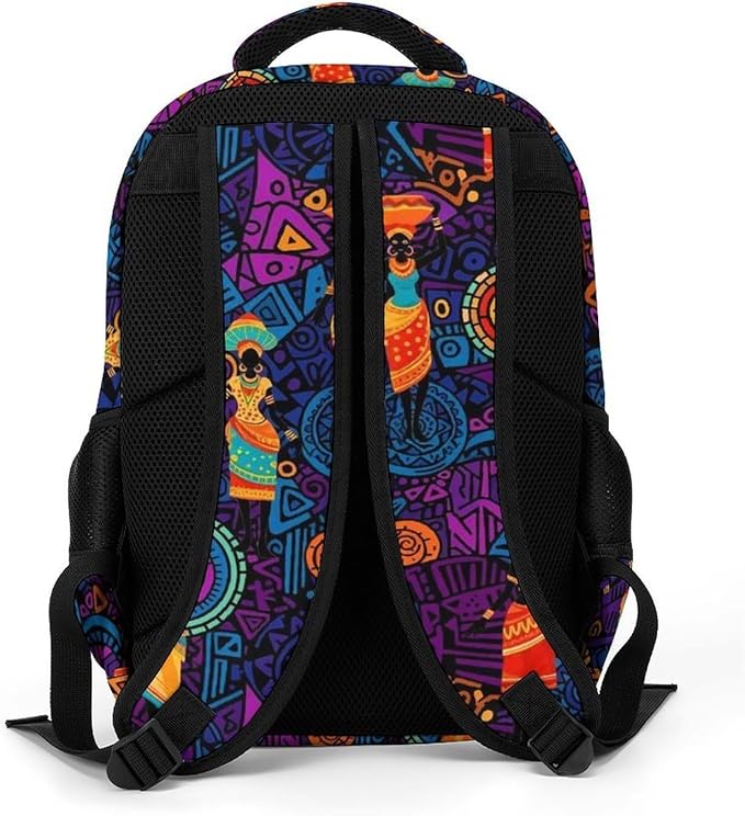 Travel Laptop Backpack Colorful Ethnic Dress Traditional African Black Women for Men Women, Water Resistant Business Anti Theft Computer Bag with Multi Compartments for College Work Hiking
