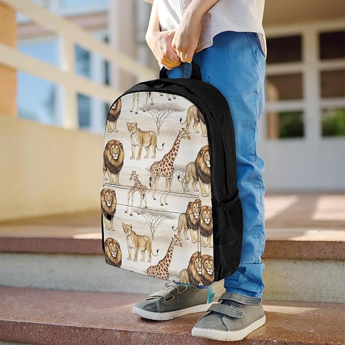 Sturdy College Bookbag Giraffe Lion Travel Hiking and Camping with Large Capacity Backpack for Men Women