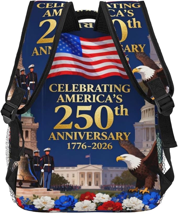 Lightweight Daypack Bookbag for Trekking Business Walking Cycling, Big Capacity Anti-Theft Multipurpose Carry On Bag, USA 250th Anniversary Patriotic Independence Celebration Art Business Computer Bag