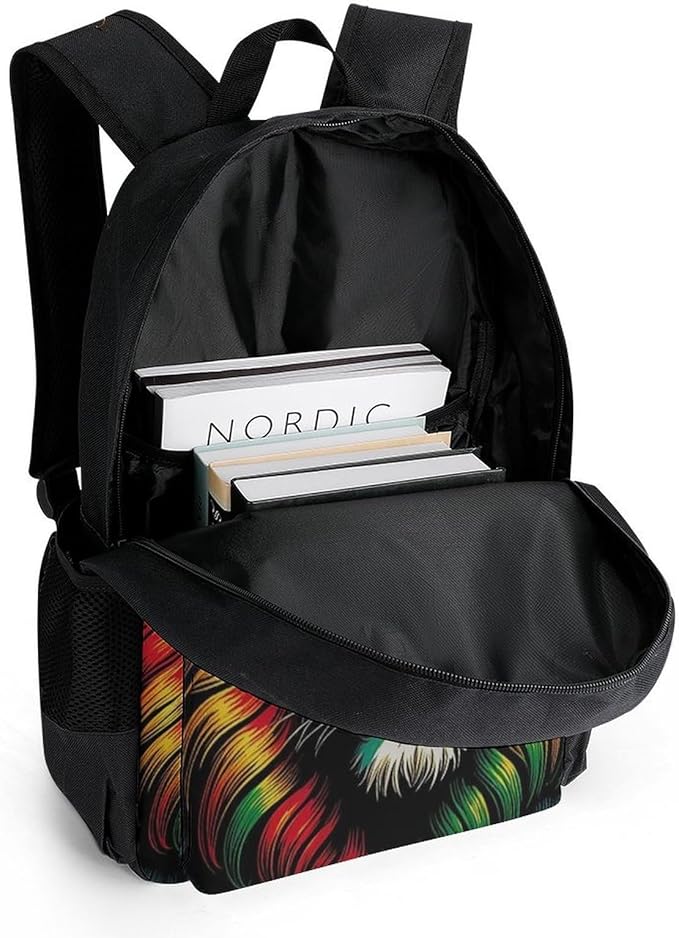 Polyester Daypack for Camping Travel Walking Cycling, Big Capacity Anti-Theft Multipurpose Bookbag, Lion Rasta Camping Outdoor Backpack