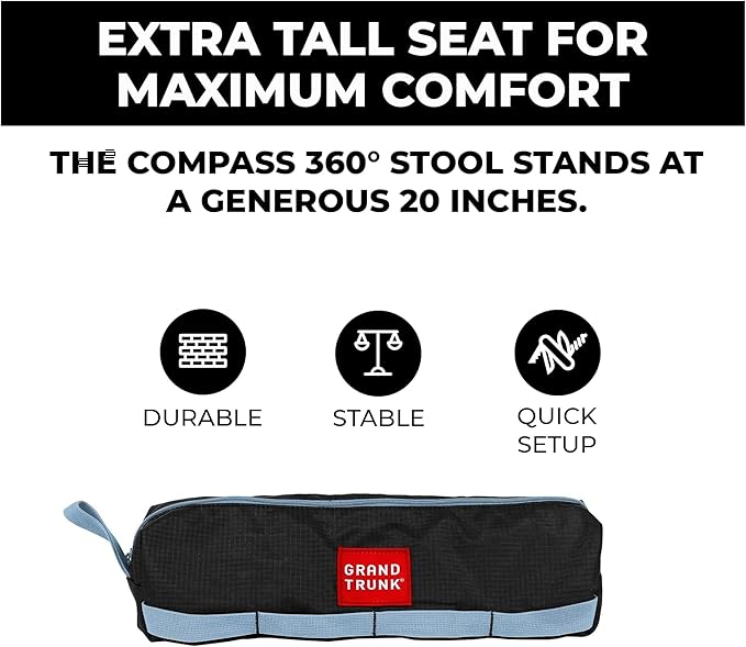 GRAND TRUNK Compass 360 XT Extra Tall Swivel Stool - Compact 260lb Capacity Portable Outdoor Seat for Camping & Travel (Brown)