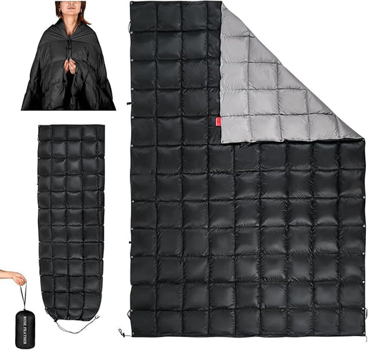 Down Camping Blanket, Muti-Use Outdoor Travel Blanket, Puffy Sleeping Bag Blanket, Waterproof Packable Backpacking Quilt for Camping, Travel, Airplane, Hiking, Picnic, 55''x79''