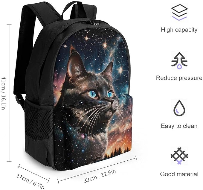 Backpack Lightweight Anti-Theft Multipurpose Cat Face In The Galaxy Shoulder Bag Large Capacity Travel Hiking Backpack With Padded Straps