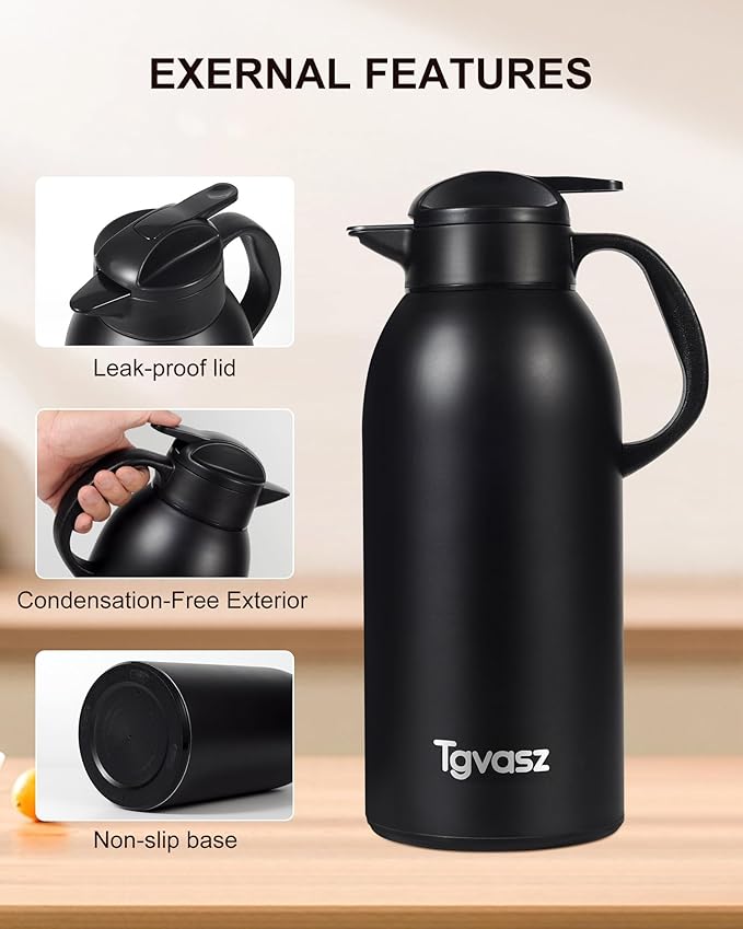 Large and Heavy Thermal Coffee Carafe 102 oz,Fullness Water is 7.3 LB, Insulated Carafe for Hot Liquids, Coffee Carafes For Keeping Hot for Parties -Tea Dispenser Flask(black)