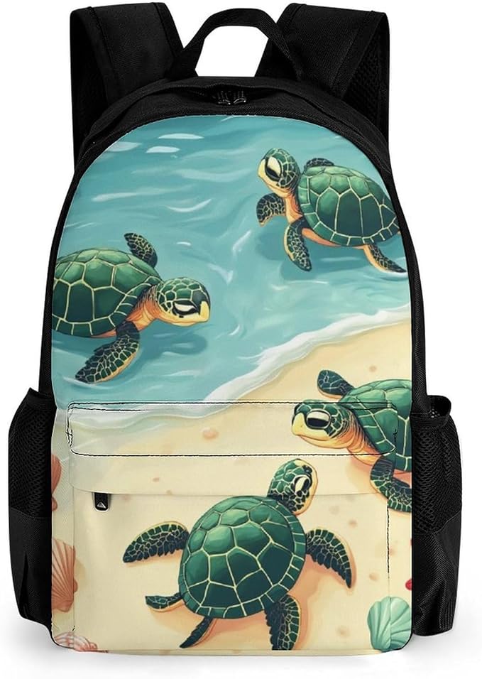 Supdreamc Men Women Lightweight Turtles On The Beach Backpack Large Capacity Carry On Bag With Padded Straps for Sports Work Walking Cycling