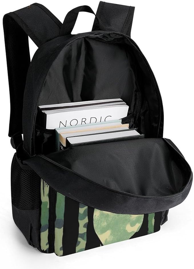 Polyester Daypack Bookbag for Gym Business Bicycle, Large Capacity Multipurpose Anti-Theft Carry On Bag, Camouflage American Flag Hunting Deer Camo Travel Hiking Daypack