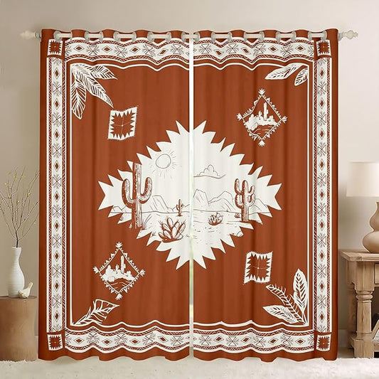 Manfei Cowboy Blackout Curtains Southwestern Aztec Country Window Drapes,Western Desert Cactus Window Treatments,Kids Boys Girls Room Decor,Grommet Top 2 Panel Set Bedroom Curtains, 38Wx54L inch