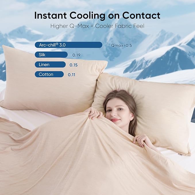 Elegear Revolutionary Cooling Blanket Queen Size Absorbs Heat, Keep Adult/Children/Babies Cool on Warm Nights, Japanese Q-Max>0.4 Arc-Chill Cooling Fiber, Summer Blanket for Night Sweat - Beige,Adult