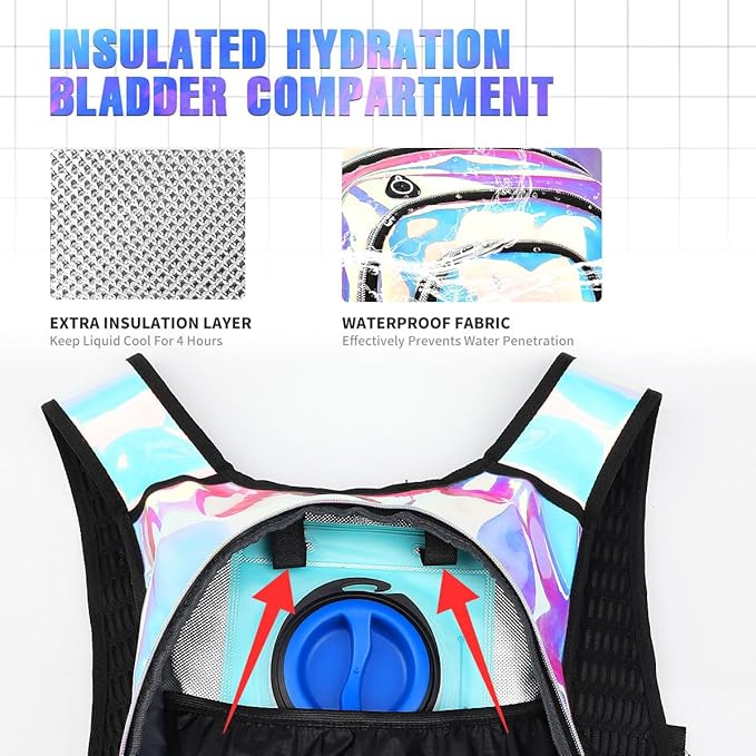 Hydration Backpack, Festival Rave Hydration Pack, Water Backpack with 2L Hydration Bladder, Rave Backpack Hydration Pack Hydropack Hydro for Hiking, Biking, Festivals, Raves