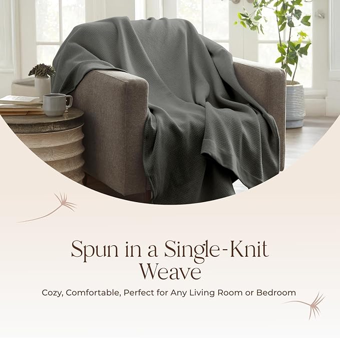 100% Organic Cotton Blanket - GOTS & Fairtrade Certified Organic Cotton Throw Blanket for Bed with Soft Warm & Breathable Single Knit Weave - Great as Bedspread or Coverlet (Gray, Full/Queen)