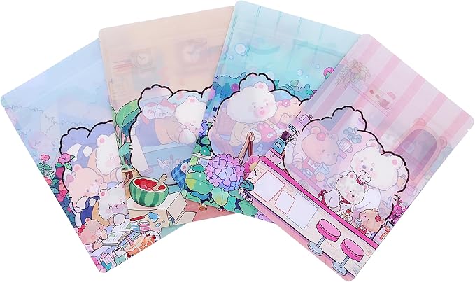 QQ Studio 100 Animal Cartoon Goodie Bags Clear Window Plastic Resealable Zipper Seal Lock Packaging Food Storage Pouch Party Favor Birthday Bags (Bears)