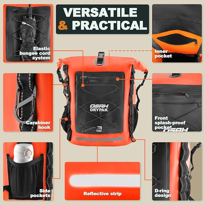 Waterproof Backpack Dry Bag 25L/35L/55L/85L – Heavy Duty Roll-Top Hiking Backpack Sack Keeps Gear Dry for Travel, Kayaking, Boating, Camping, Rafting and Fishing