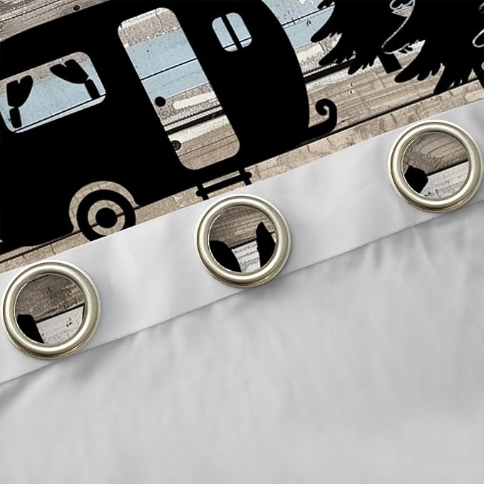 Camper Adventure Window Drapes,RV Trailer Pine Tree Natural Boys Girls Room Decor,Wooden Plank Cottage Farmhouse Blackout Curtains,Rustic Blue 2 Panels,42Wx84L inch