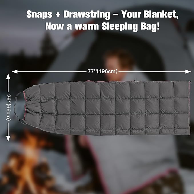 Down Camping Blanket - Lightweight Packable Warm Puffy Travel Quilt with Footbox, 650 Fill Power Waterproof Outdoor Blankets for Hiking, Travel, Dark Grey 1lb 1oz / 77''*52''