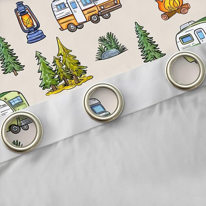Feelyou Vintage Camper Blackout Curtains Rustic Camping Trailer Darkening Drapes for Bedroom Living Room Decor Happy Camping Thermal Insulated Shades Window Treatments, 2 Panels 38 x 54 Inch