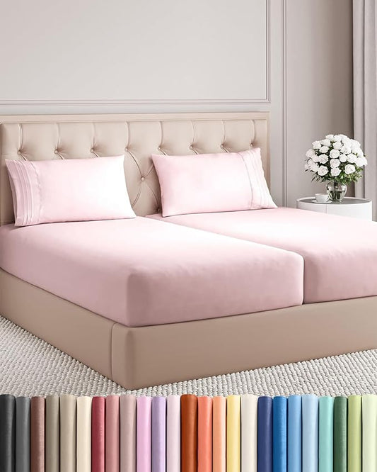 Split King Size 5 Piece Sheet Set - Comfy Breathable & Cooling Bed Sheets Set - Hotel Luxury Bedding for Women, Men, Kids, Teens, Boys & Girls - Deep Pockets, Soft, Wrinkle Free - Oeko-Tex - Lav Pink