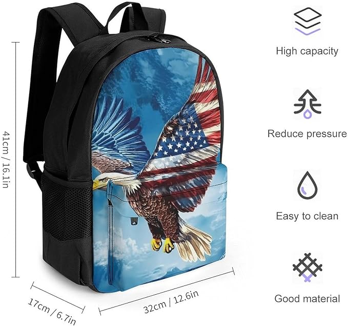 Lightweight Rucksacks for Camping Picnic Walking Cycling, Large Capacity Multipurpose Anti-Theft Carry On Bag, American Flag Eagle Travel Hiking Camping Rucksack