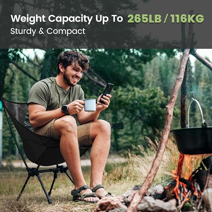 CAMEL CROWN Portable Camping Chair Lightweight Compact Folding Chair Mesh for Outdoor Camp Travel Beach Picnic Festival Hiking Backpacking Black