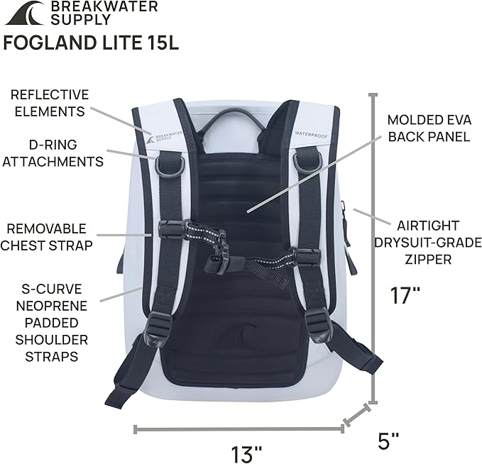 Breakwater Supply™ Fogland Waterproof IP68 Submersible Backpack with Airtight Zippers | Laptop Travel Outdoors | 25L 20L 15L | 100% Waterproof, Submersible, Airtight Zippers, Travel Outdoors