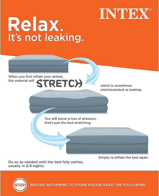 Intex 64177E Dura-Beam Standard Prestige Mid-Rise Air Mattress: Fiber-Tech – Twin Size – Quickfill USB Air Pump