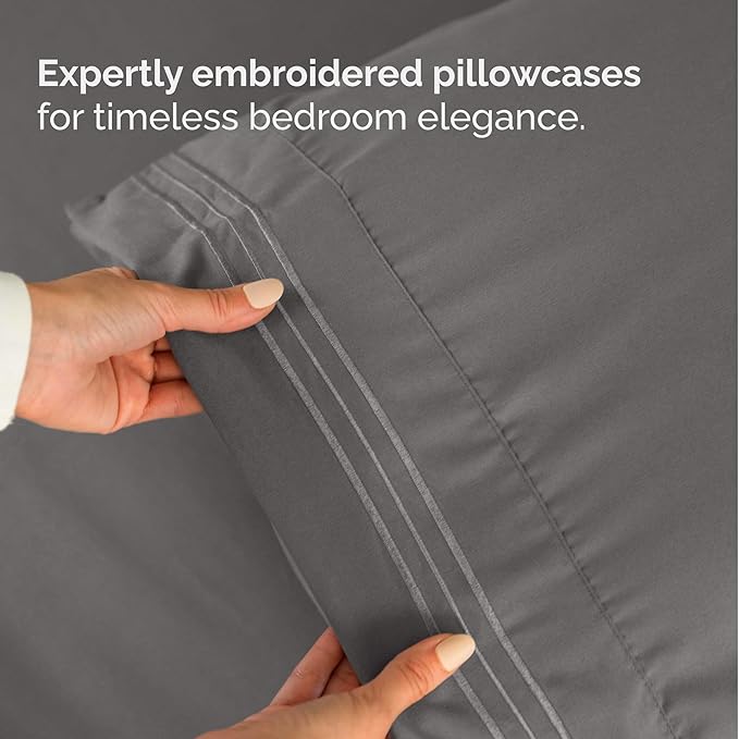 Full XL Bed Sheet - 4 Piece Full XL Bed Sheets Set - Soft, Breathable & Cooling - Hotel Luxury Bedding for Women, Men, Kids, Teens, Boys & Girls - Deep Pockets, Comfy, Fade & Wrinkle Free - Dark Grey