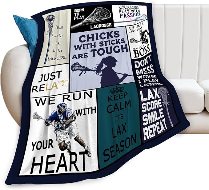 Lacrosse Blanket Sports Lacrosse Lover Throw Blankets Gifts for Girls Boys Kids Soft Cozy Fleece Plush for Couch Sofa Bed 80"x60"