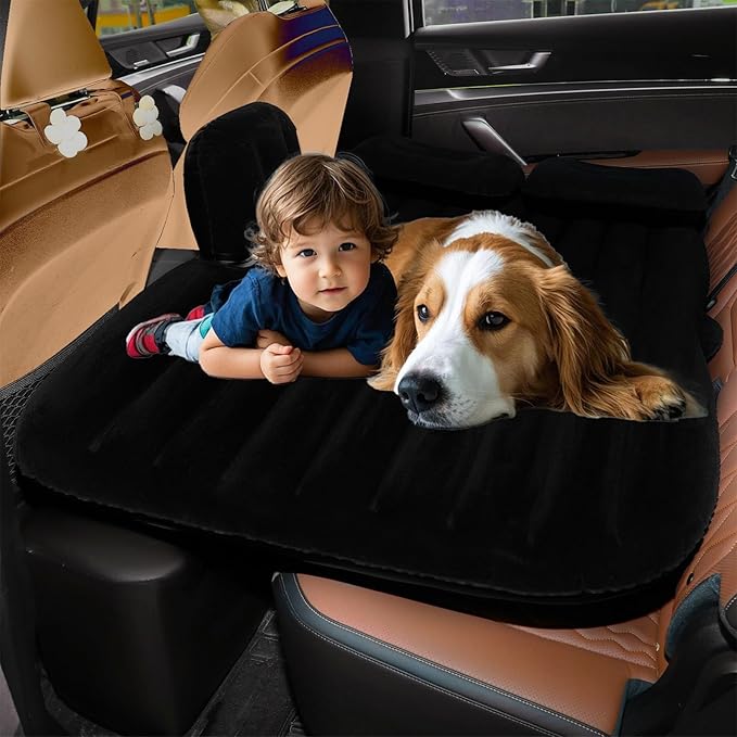 Car Air Mattress Portable Car Bed Back Seat Camping Bed Inflatable Dog Bed for Car Universal SUV Camping Mattress with Car Air Pump 2 Pillows (Black)