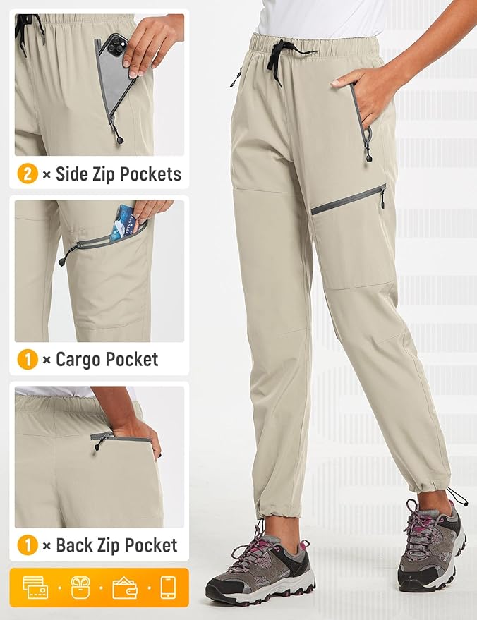 baleaf Women's Hiking Pants Quick Dry Lightweight Water Resistant Elastic Waist Cargo Pants for All Seasons