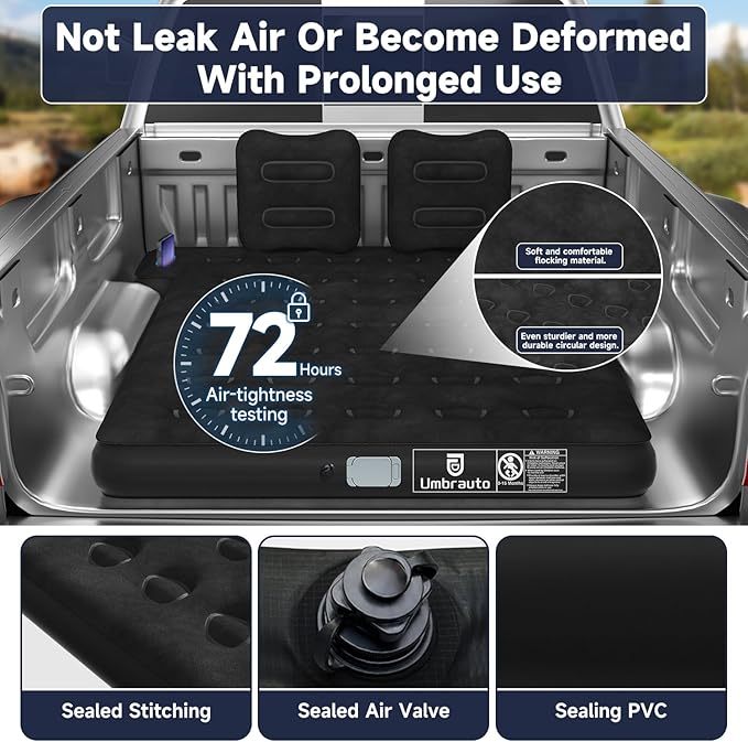 Umbrauto Truck Air Mattress for 5.5-5.8ft Full Size Truck Bed, Inflatable Pickup Airbed with Wireless Rechargeable Pump for Outdoor Travel