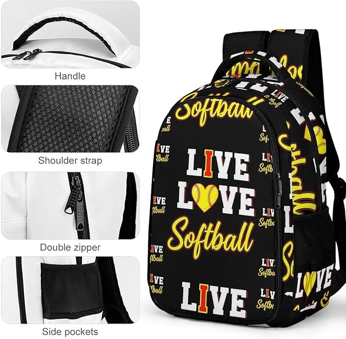 Travel Backpack I Live Love Softball for Women Men, Anti Theft Laptop Daypack with Large Capacity for College Work Weekender Outdoor